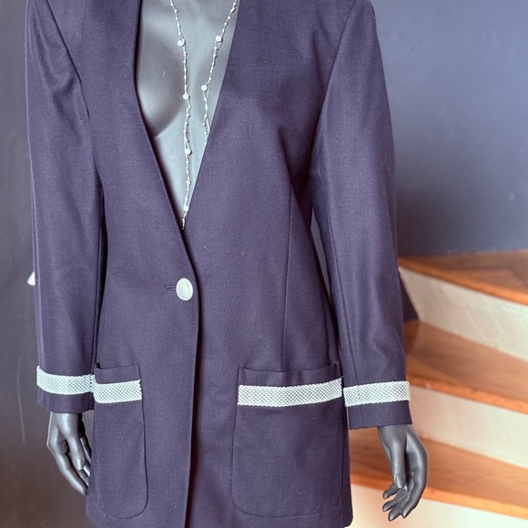 Blazer Suit Long, 100% Wool,  Navy Blue size 14 / Large - Picture 1 of 7